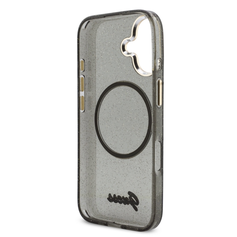 Guess IML Glitter Script Strap Zadný kryt MagSafe pre iPhone 17 Black