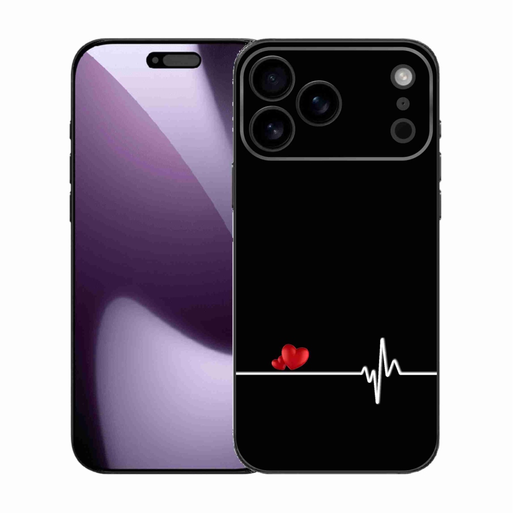Gélový kryt mmCase na iPhone 17 Pro Max - srdce a tep čierne pozadie