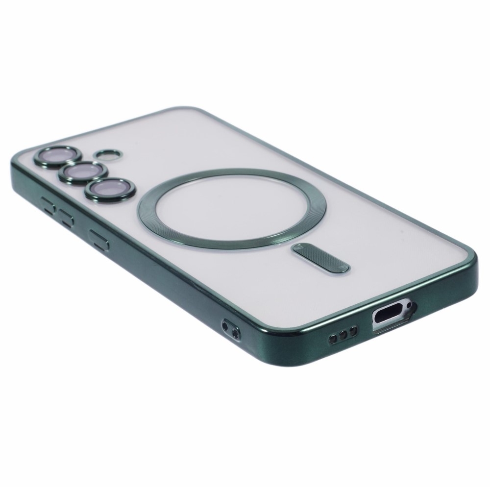 Clear obal s ochranou fotoaparátu a podporou MagSafe na Samsung Galaxy S25 - zelený