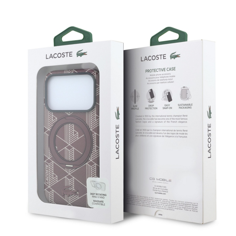 Lacoste PVC Semi Wrap Blend Ring Stand MagSafe zadný kryt pre iPhone 18 Pro, farba Burgundy