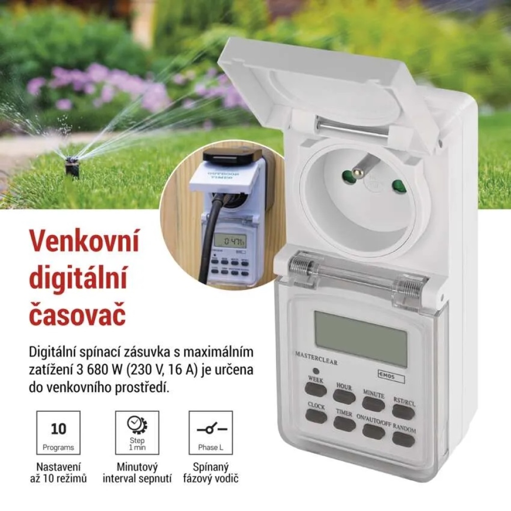 Časovač – digitálna spínacia zásuvka vonkajšia IP44 P5507N