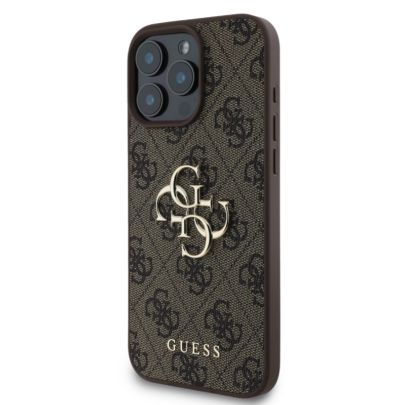 Guess PU 4G Metal Logo Zadný Kryt pre iPhone 16 Pro Max Brown