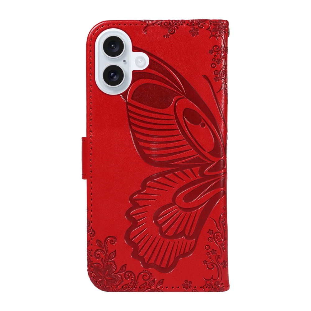 Floral Butterfly knižkové púzdro na iPhone 17 - červené