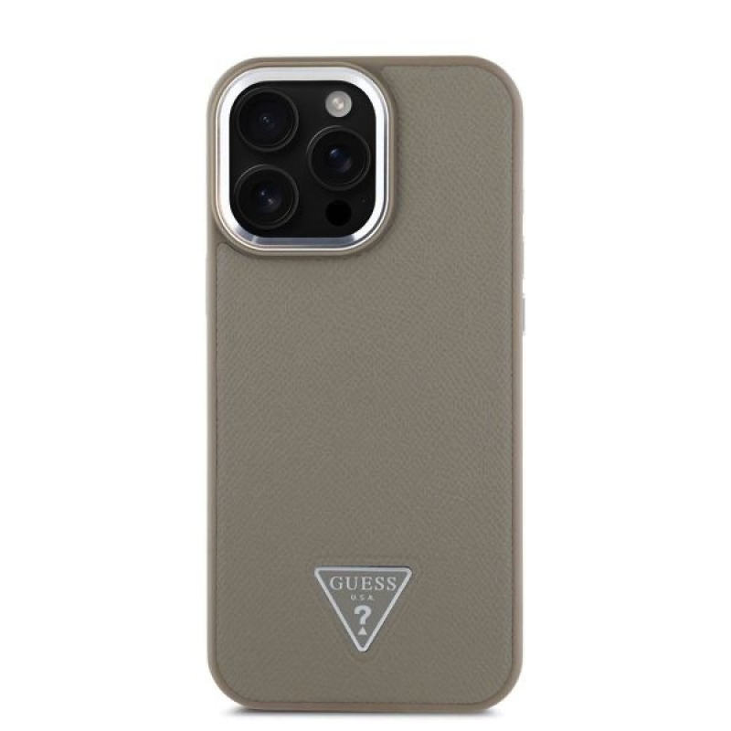 Guess PU Grained Triangle Logo Zadný Kryt pre iPhone 16 Pro Max Brown