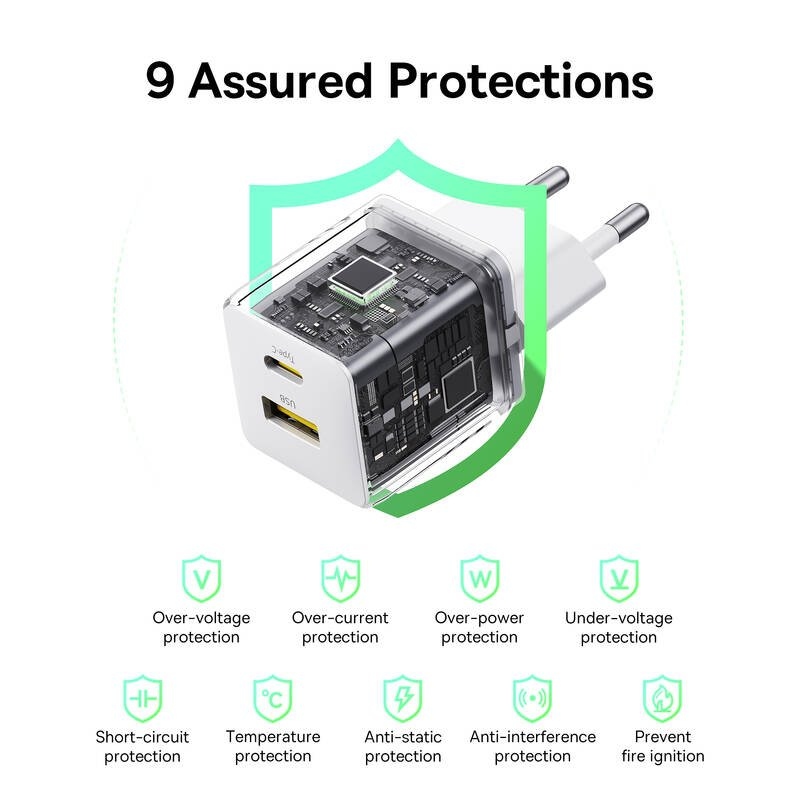 Rýchla nabíjačka Baseus Palm USB-A + USB-C 30W biela