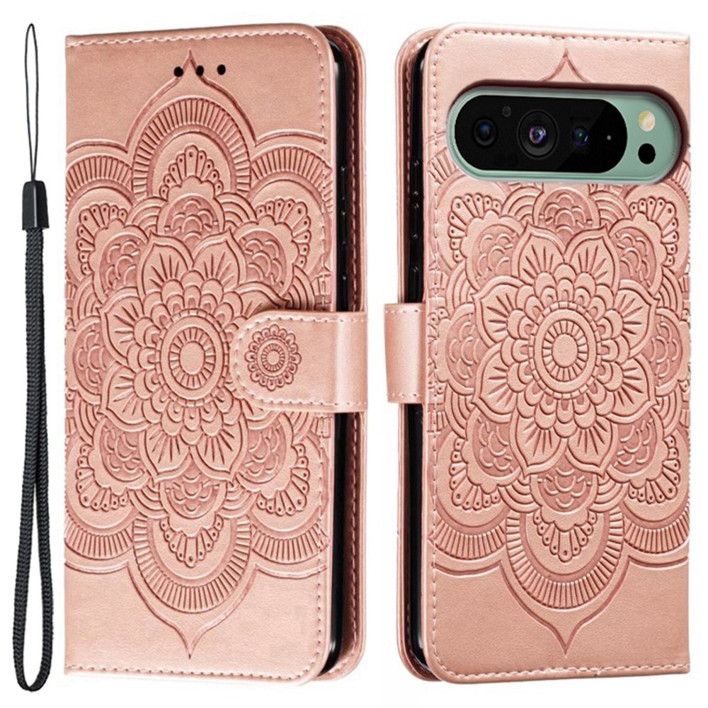 Mandala knižkové puzdro na Google Pixel 10 Pro/Pixel 10/9 Pro/9 - ružovozlaté