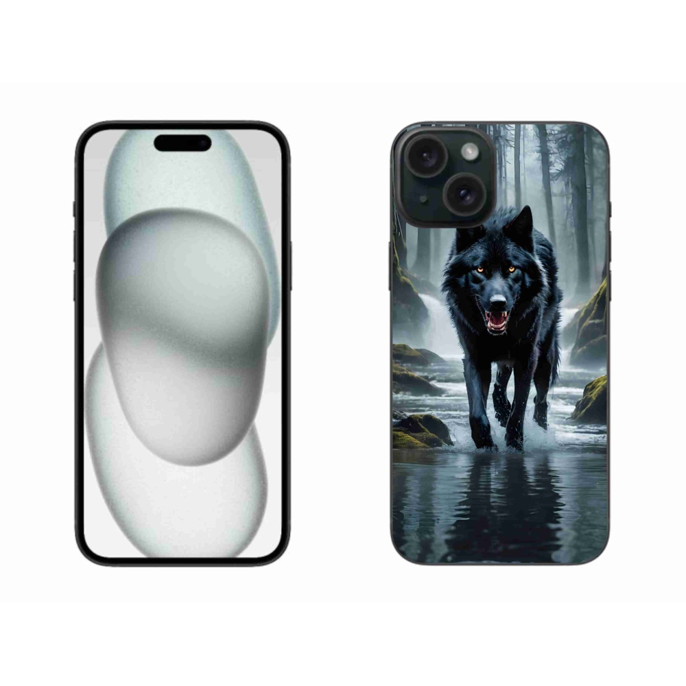 Gélový kryt mmCase na iPhone 15 Plus - čierny vlk