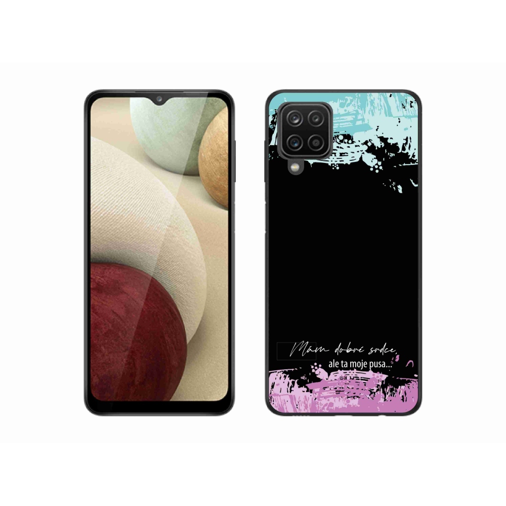 Gélový kryt mmCase na Samsung Galaxy A12 - vtipný text 3 čierne pozadie