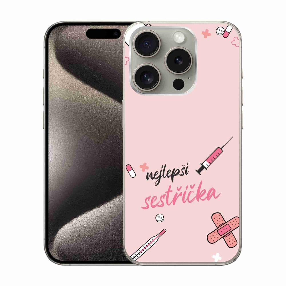 Gélový kryt mmCase na iPhone 15 Pro - najlepšia sestrička ružové pozadie