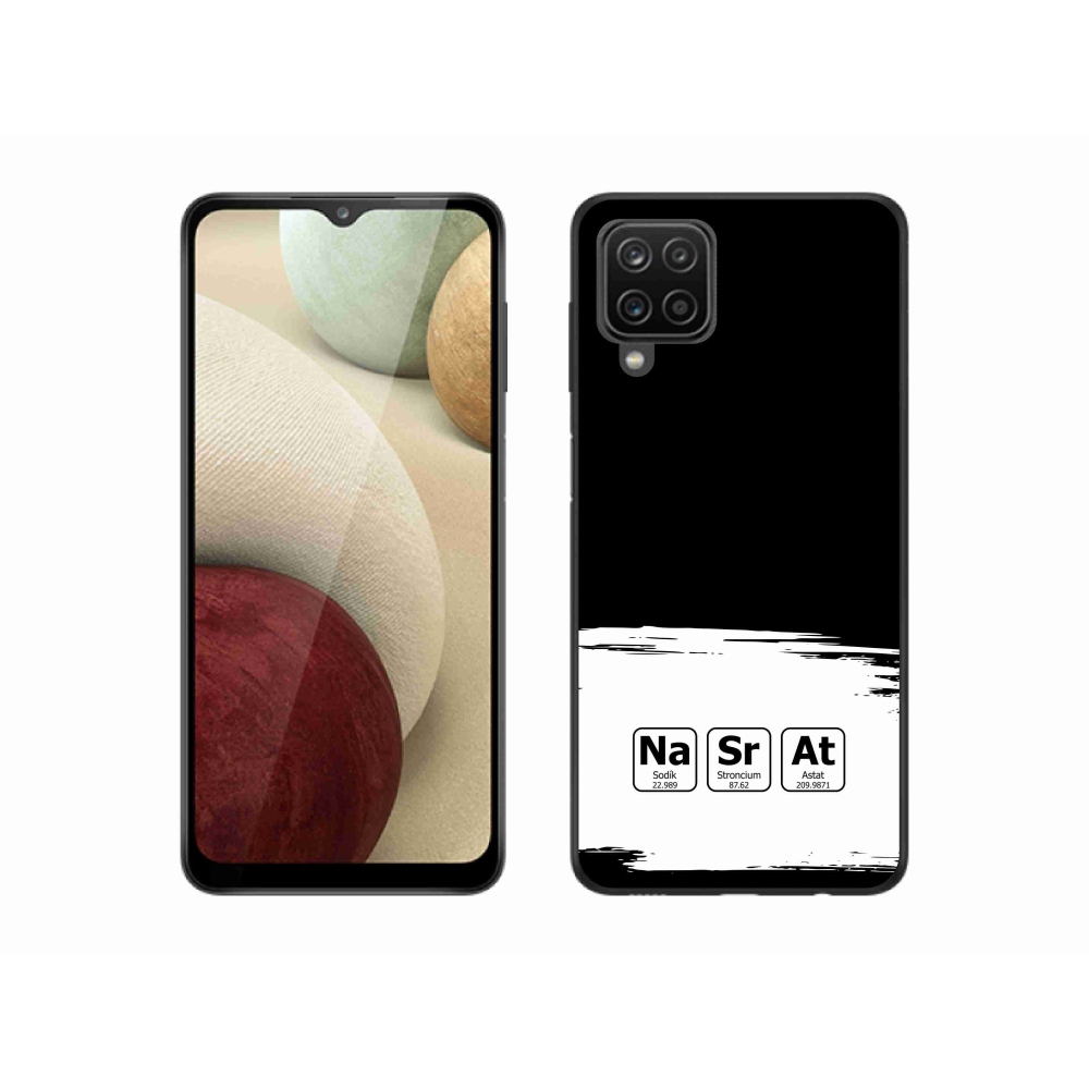 Gélový kryt mmCase na Samsung Galaxy A12 - chemické prvky bieločierne pozadie