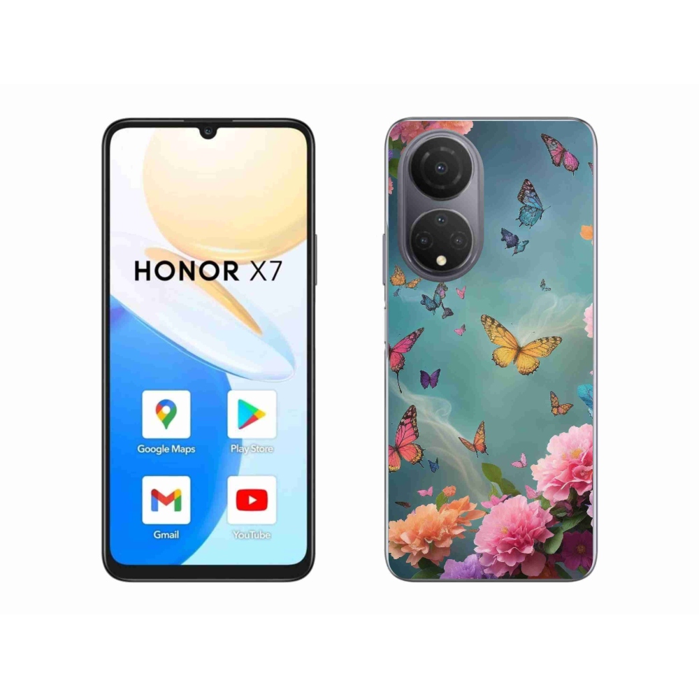 Gélový kryt mmCase na Honor X7 - farebné kvety a motýle
