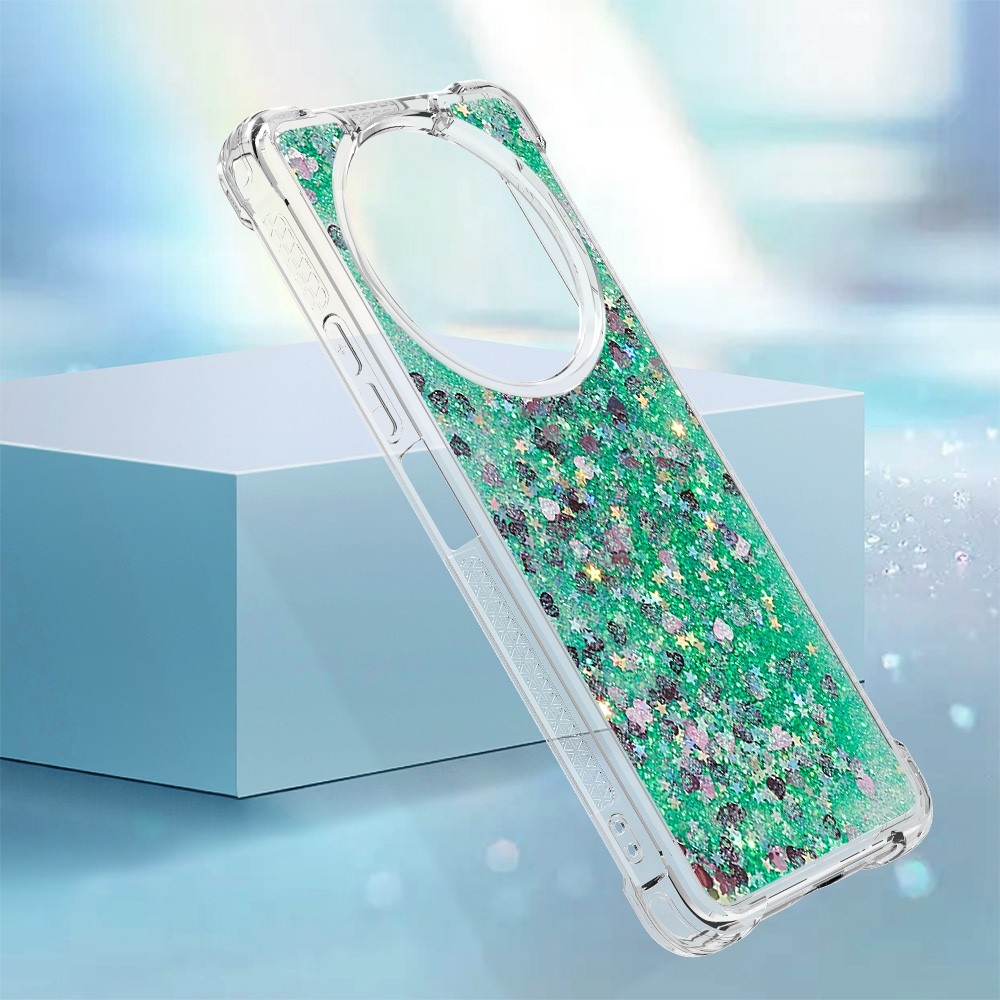 Glitter gélový presýpací obal na Xiaomi Redmi A3 - zelený/srdiečka