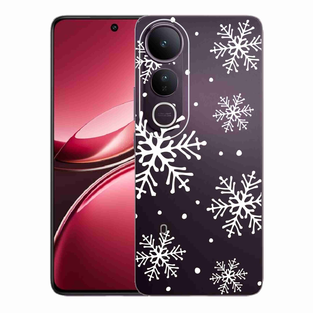 Gélový kryt mmCase na Vivo V50 Lite 4G/5G - biele vločky na priehľadnom pozadí