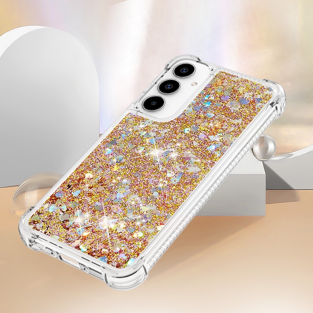 Glitter gélový presýpací obal na Samsung Galaxy A35 5G - zlatý/srdiečka