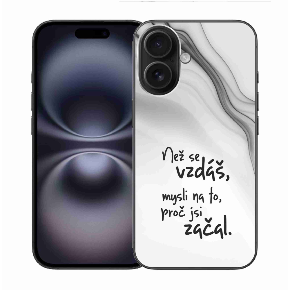 Gélový kryt mmCase na iPhone 16 - citát 2 biele pozadie