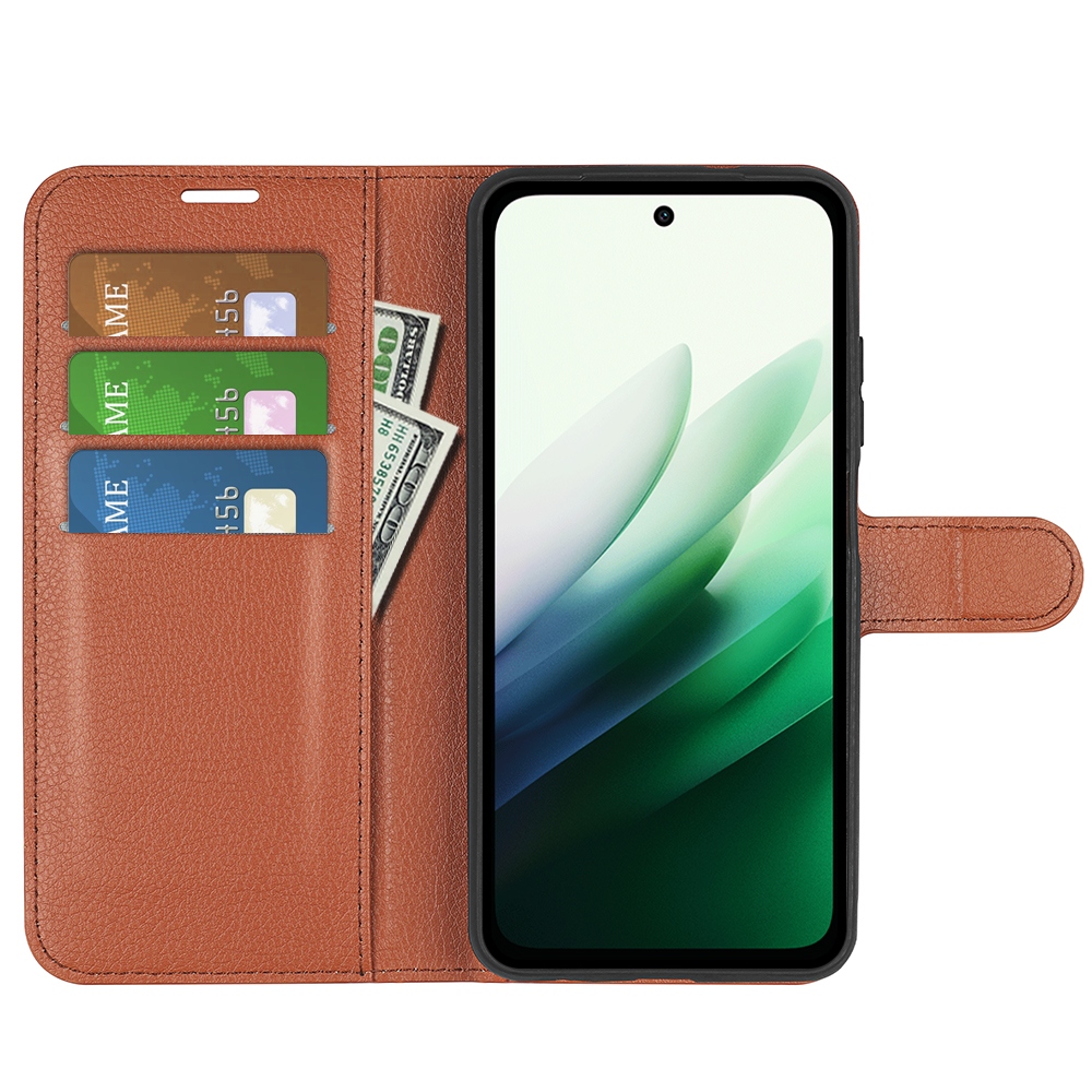 Litchi knižkové púzdro na Xiaomi Redmi 15 4G/5G (171mm) - hnedé