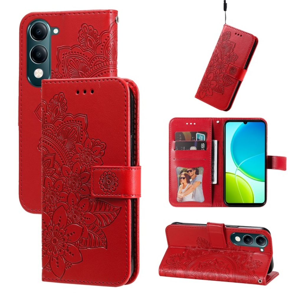 Floral knižkové puzdro na Vivo Y29s 5G - červené
