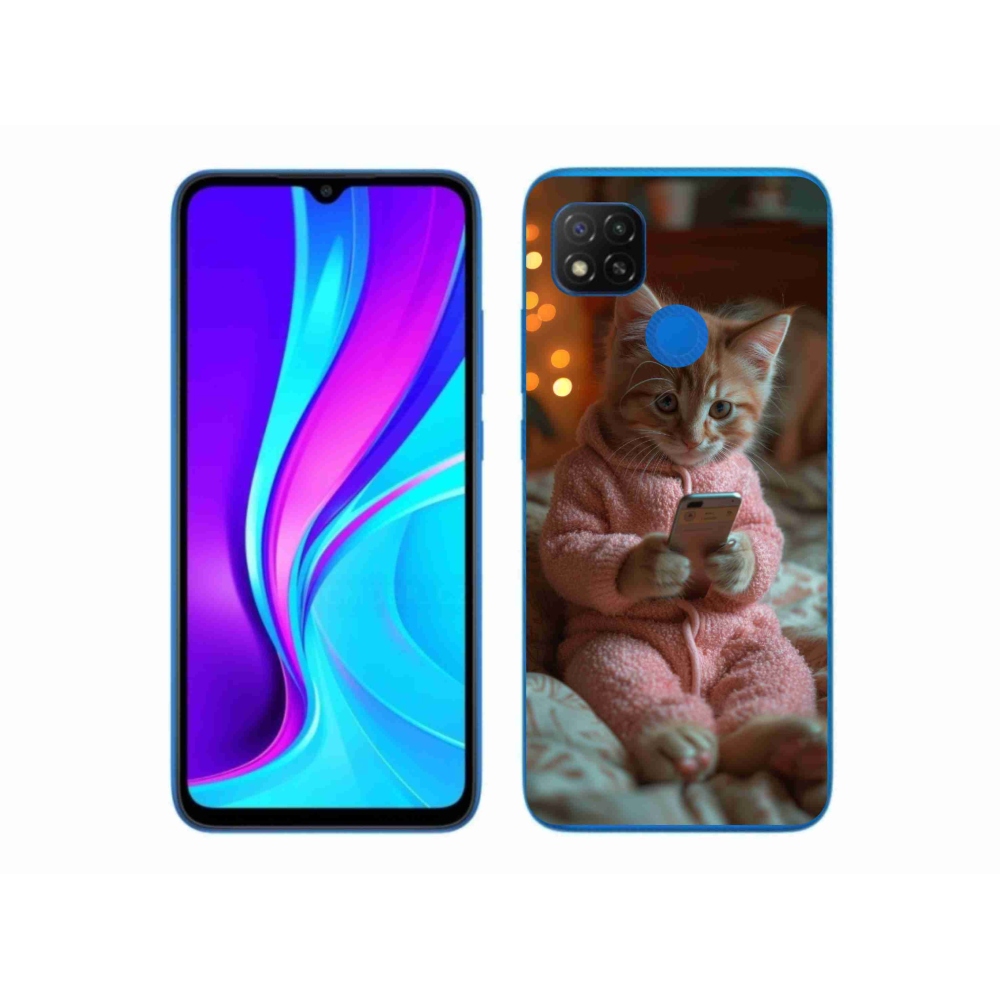 Gelový kryt mmCase na Xiaomi Redmi 9C - kotě s mobilem