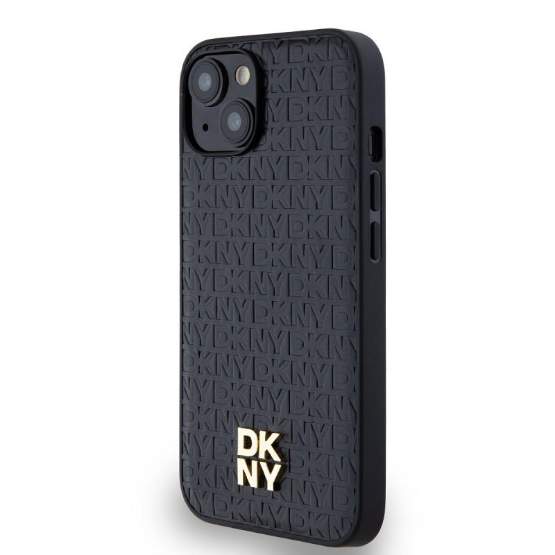 DKNY PU Leather Repeat Pattern Stack Logo Magsafe Zadný Kryt pre iPhone 14 Black