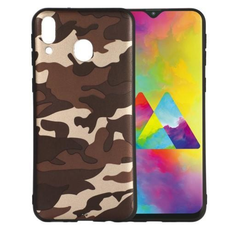 Camouflage gélový obal na mobil Samsung Galaxy M20 - hnedý