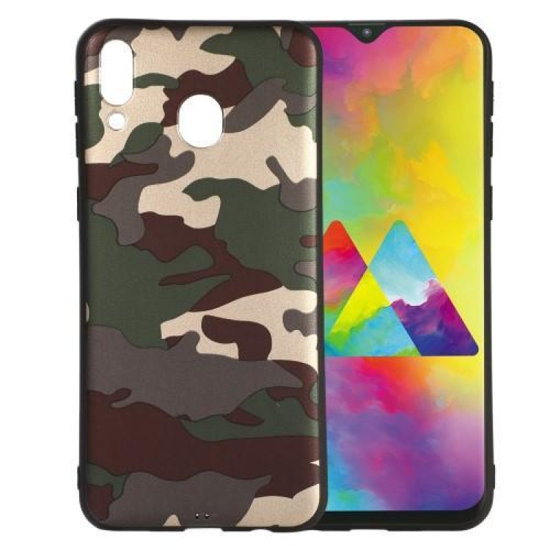 Camouflage gélový obal na mobil Samsung Galaxy M20 - zelený