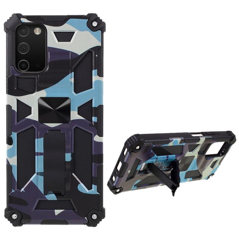 Camouflage odolný hybridný kryt na mobil Samsung Galaxy A03s (166.6 x 75.9 x 9.1mm) - nebesky modrá