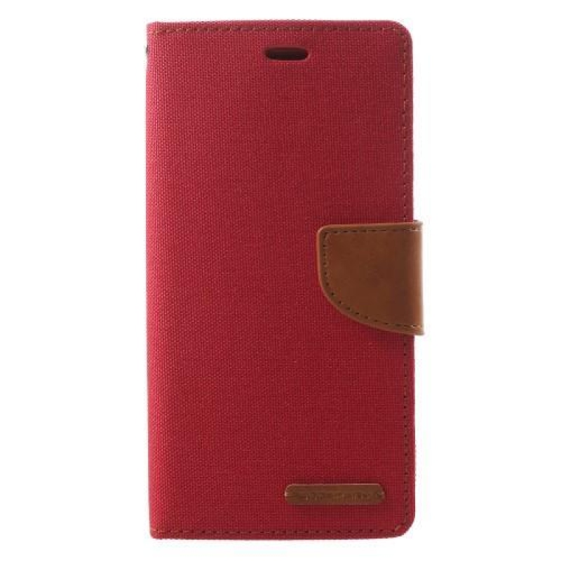 Canvas PU kožené/textilné puzdro na Samsung Galaxy A8 Plus (2018) - červené