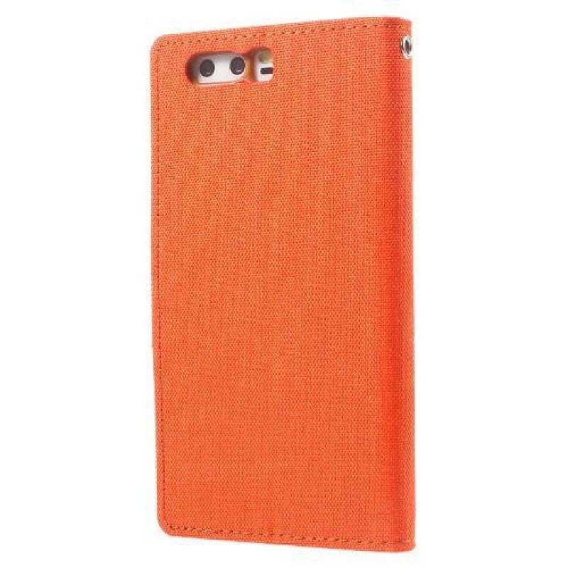 Canvas textilní/PU kožené puzdro pre mobil Huawei P10 - oranžové