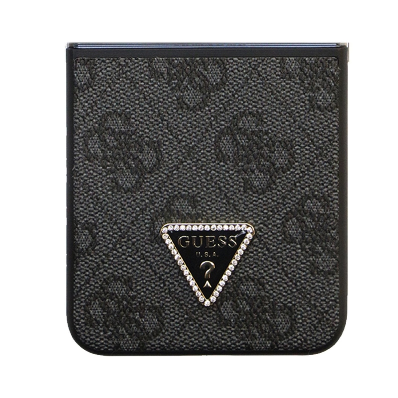 Guess 4G PU Leather Triangle Zadný Kryt pre Samsung Galaxy Z Flip 5 Black