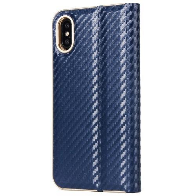Carbo textúrované PU kožené puzdro na iPhone X - modré