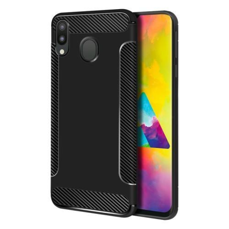 Carbon Fiber protišmykový gélový obal na mobil Samsung Galaxy M20 - čierny