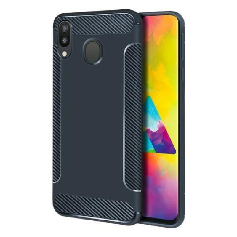 Carbon Fiber protišmykový gélový obal na mobil Samsung Galaxy M20 - modrý