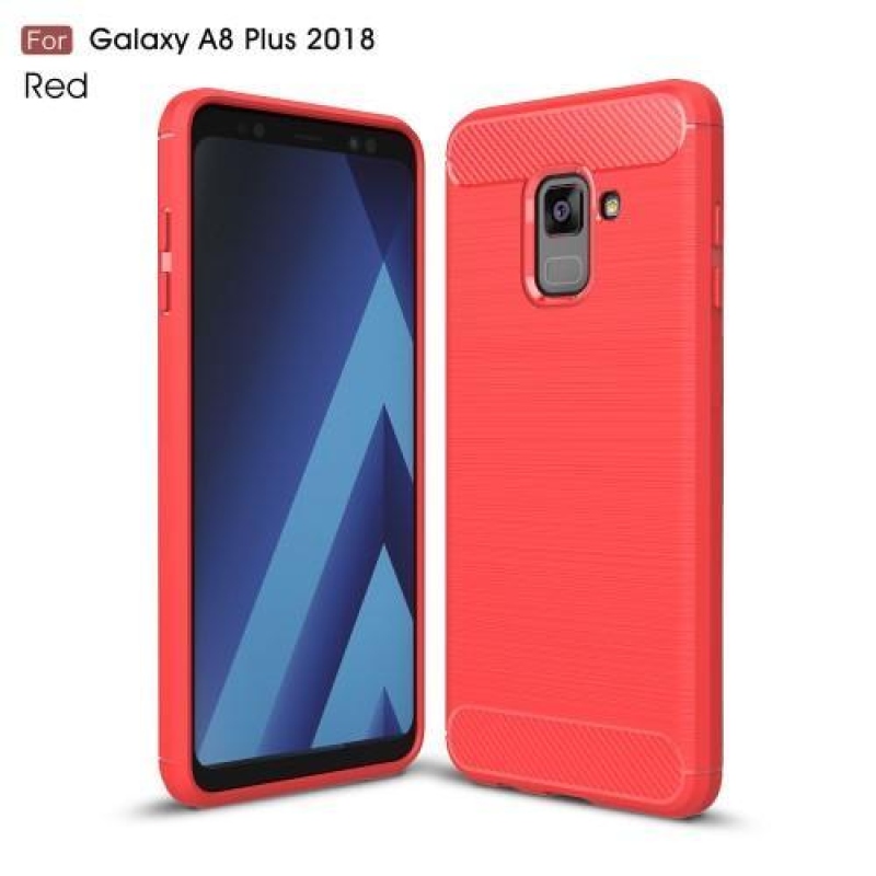 Carbon odolný gélový obal s textúrou na Samsung Galaxy A8 Plus (2018) - červený