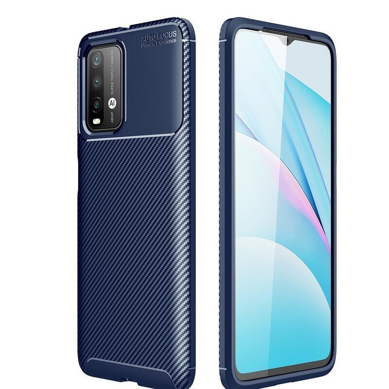 Carbon odolný gélový textúrovaný obal na mobil Xiaomi Redmi 9T/Poco M3 - modrý