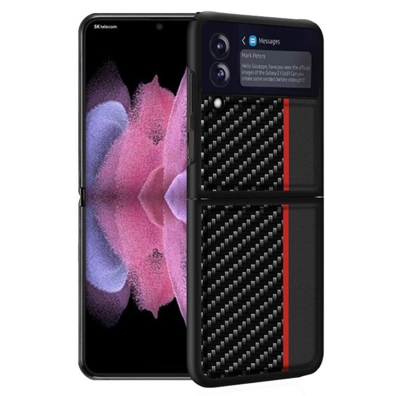 Carbon plastový kryt na mobil Samsung Galaxy Z Flip4 5G - čierny/červený