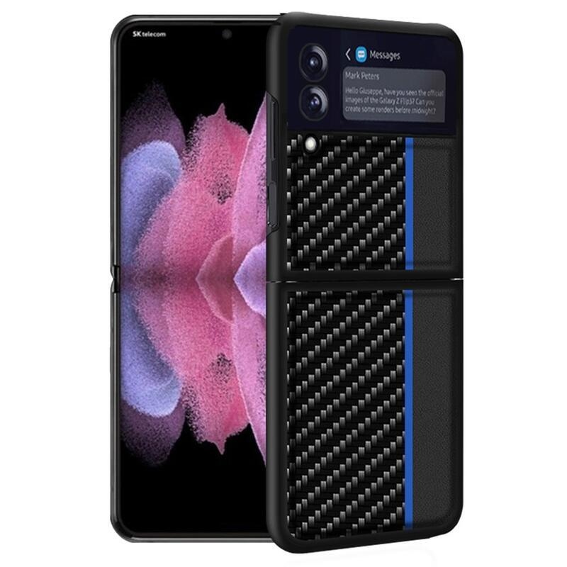 Carbon plastový kryt na mobil Samsung Galaxy Z Flip4 5G - čierny/modrý