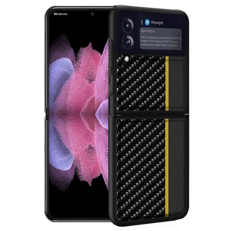 Carbon plastový kryt na mobil Samsung Galaxy Z Flip4 5G - čierny/žltý