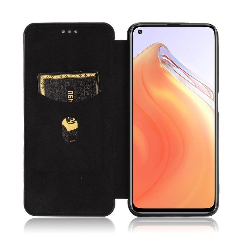 Carbon textúrované PU kožené puzdro na mobil Xiaomi Mi 10T 5G / 10T Pro 5G - čierne