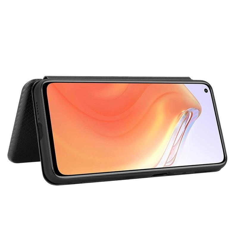 Carbon textúrované PU kožené puzdro na mobil Xiaomi Mi 10T 5G / 10T Pro 5G - čierne
