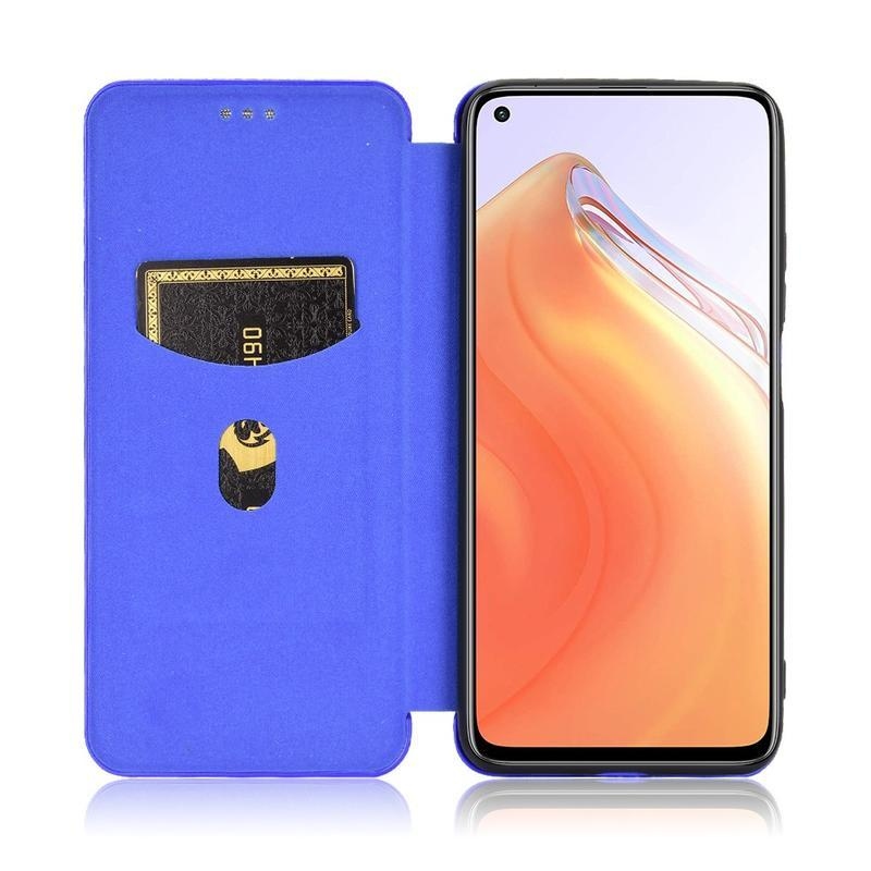 Carbon textúrované PU kožené puzdro na mobil Xiaomi Mi 10T 5G / 10T Pro 5G - modré