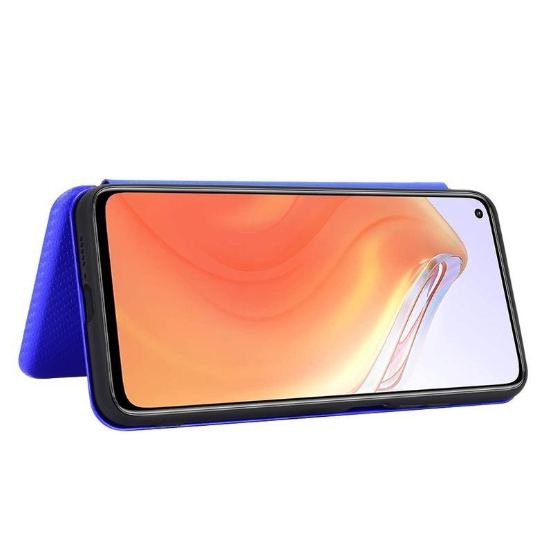 Carbon textúrované PU kožené puzdro na mobil Xiaomi Mi 10T 5G / 10T Pro 5G - modré