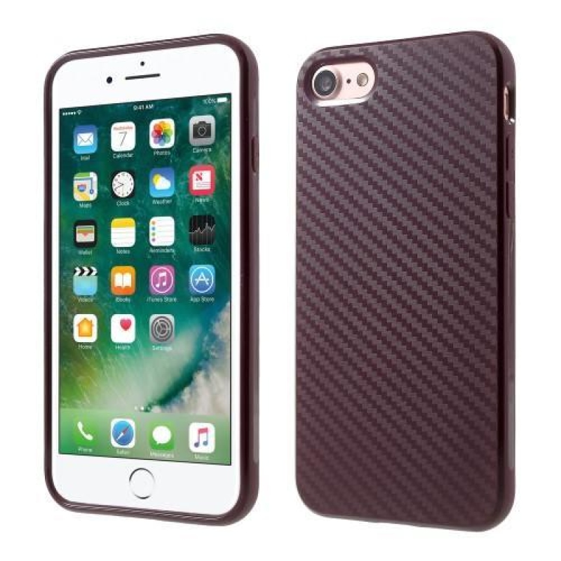 Carbon textúrovaný gélový obal na iPhone 7 a iPhone 8 - vínový