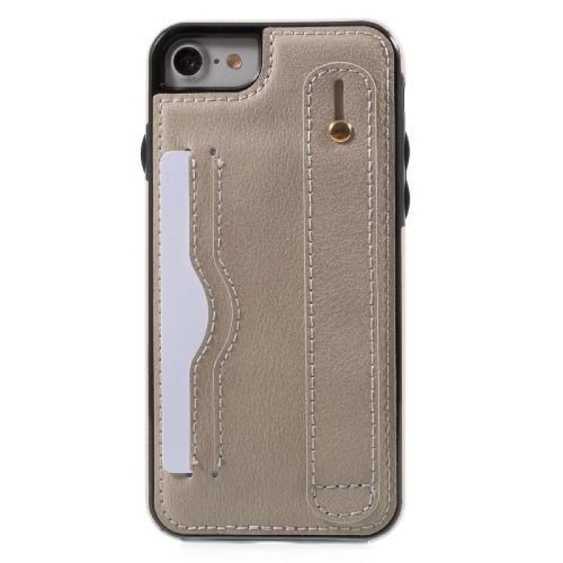 Card gélový obal s PU koženými chrbtom a priehradkou na iPhone 7 a iPhone 8 - sivý
