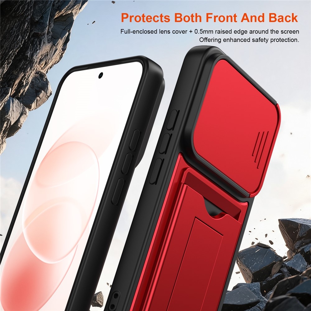 Cards odolný kryt s priehradkou na karty na mobil Xiaomi Redmi Note 17 Pro 5G - červený
