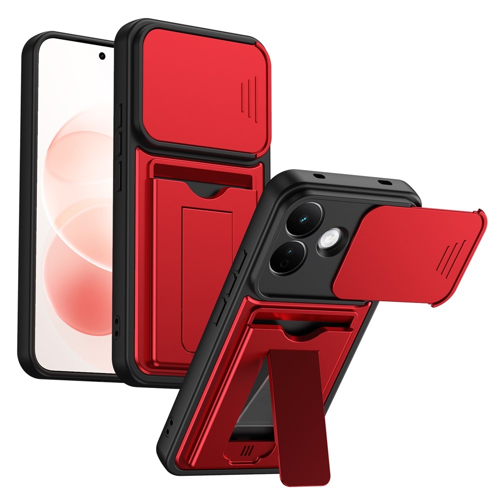 Cards odolný kryt s priehradkou na karty na mobil Xiaomi Redmi Note 17 Pro 5G - červený