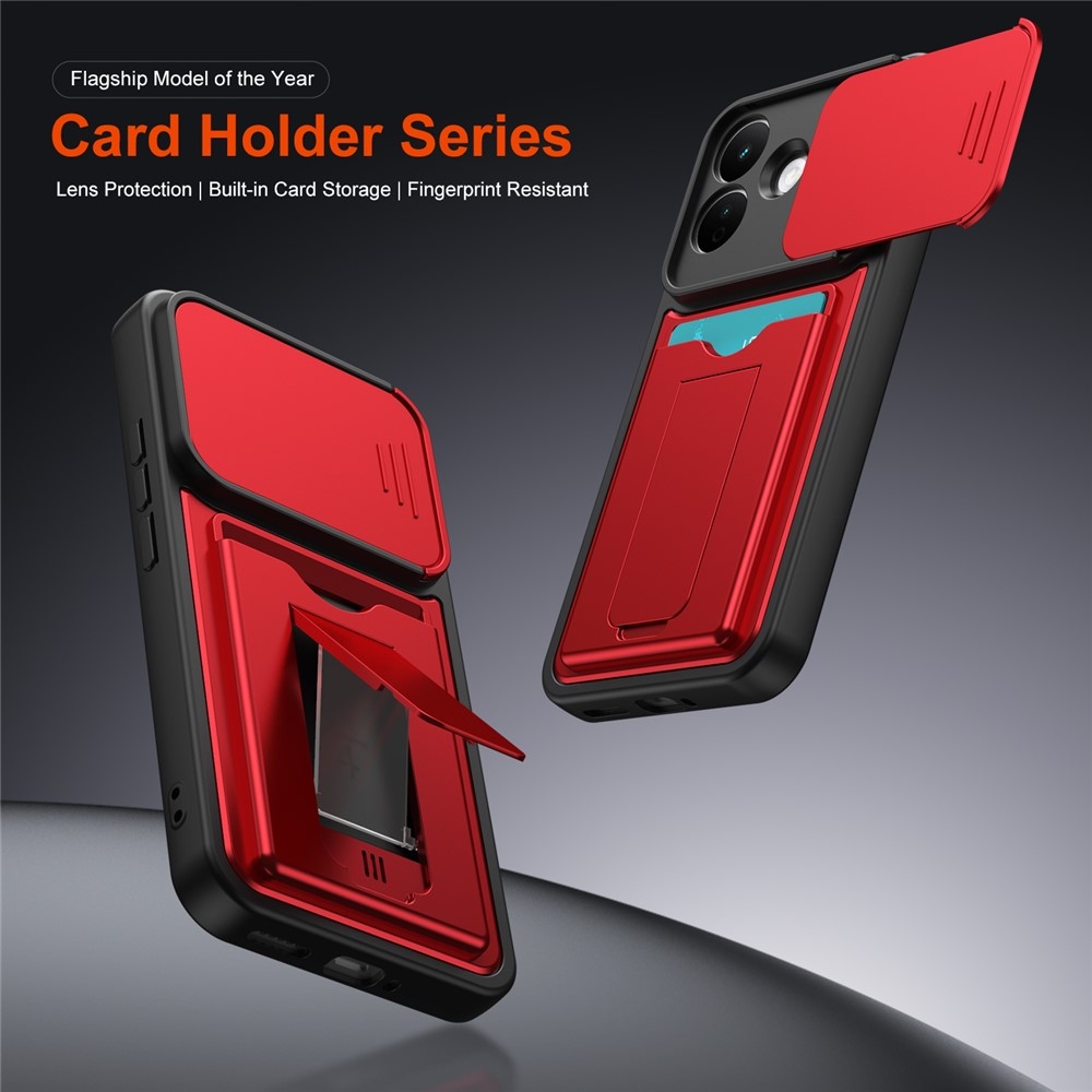 Cards odolný kryt s priehradkou na karty na mobil Xiaomi Redmi Note 17 Pro 5G - červený