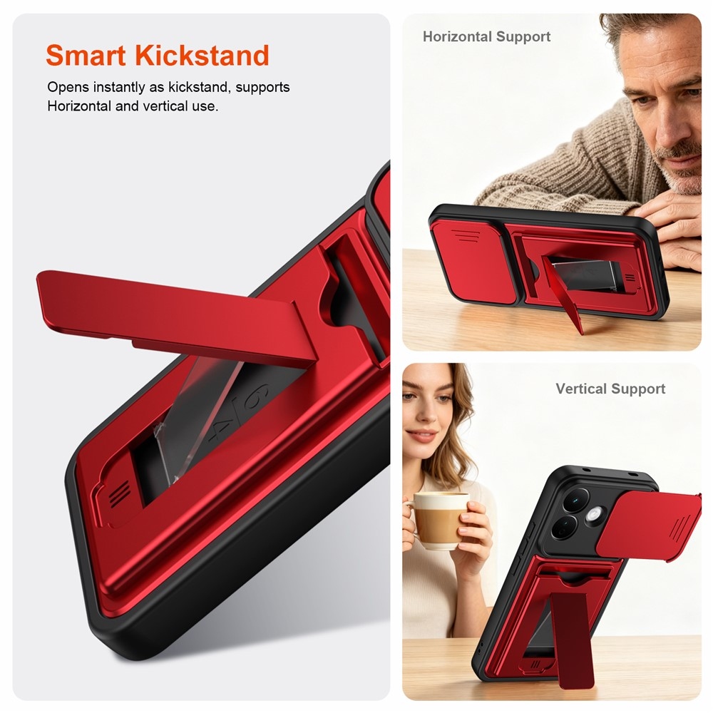 Cards odolný kryt s priehradkou na karty na mobil Xiaomi Redmi Note 17 Pro 5G - červený