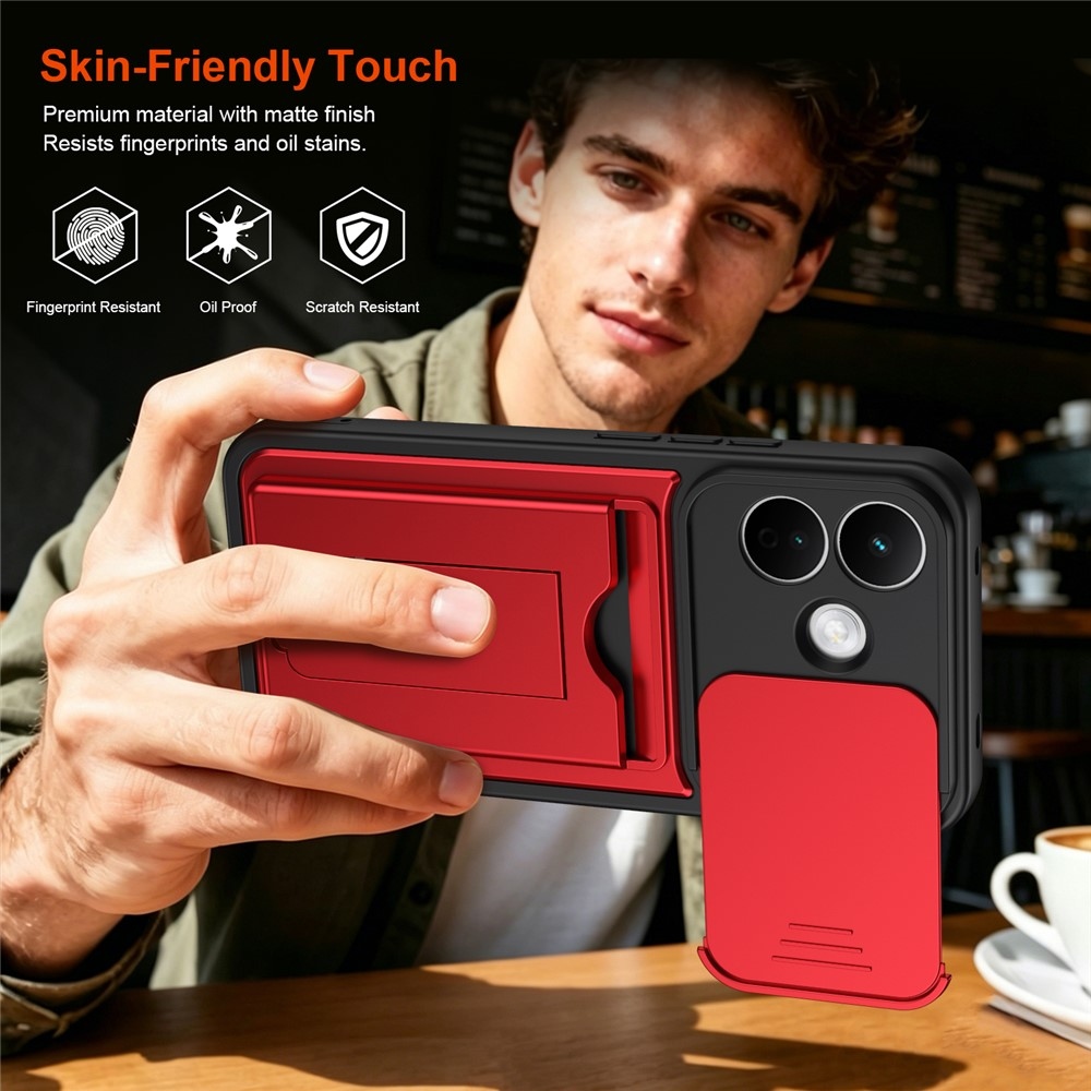Cards odolný kryt s priehradkou na karty na mobil Xiaomi Redmi Note 17 Pro 5G - červený