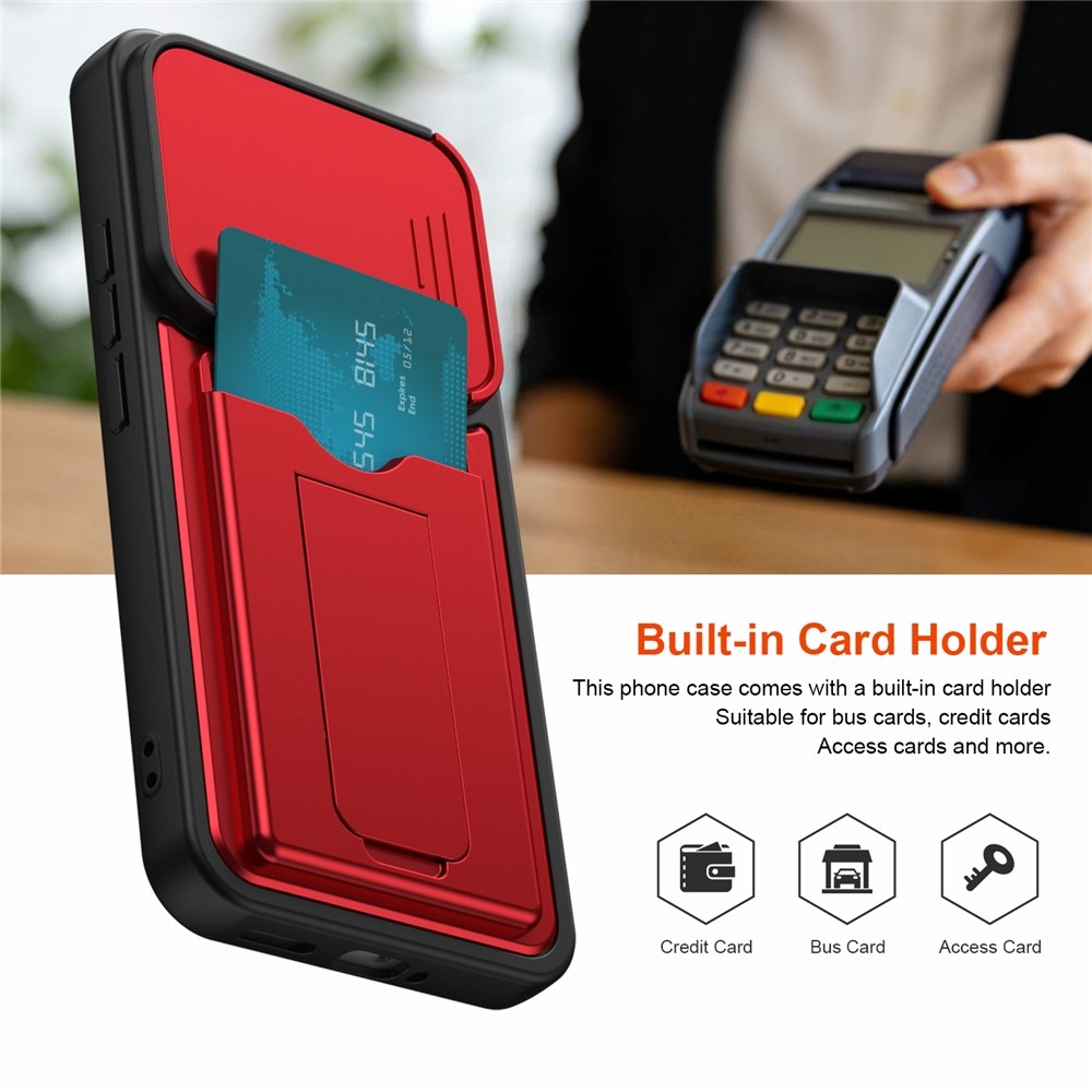 Cards odolný kryt s priehradkou na karty na mobil Xiaomi Redmi Note 17 Pro 5G - červený