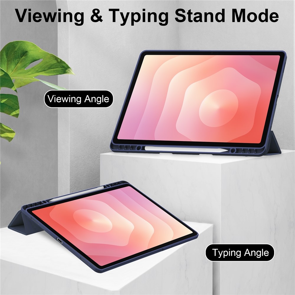 Case chytré zatváracie puzdro v pevným chrbtom na Samsung Galaxy Tab S12+ - tmavomodré